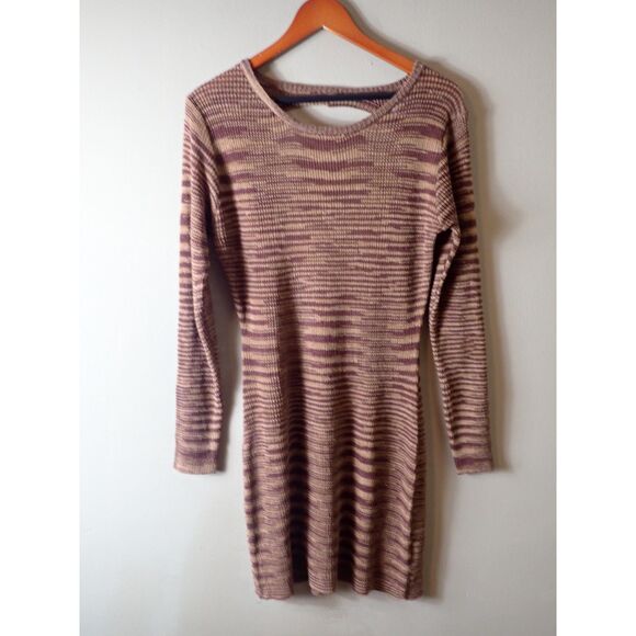 Princess Polly Brown Tan Dress Keyhole Back Stripped L/XL Sweater Dress Knit - Picture 1 of 8